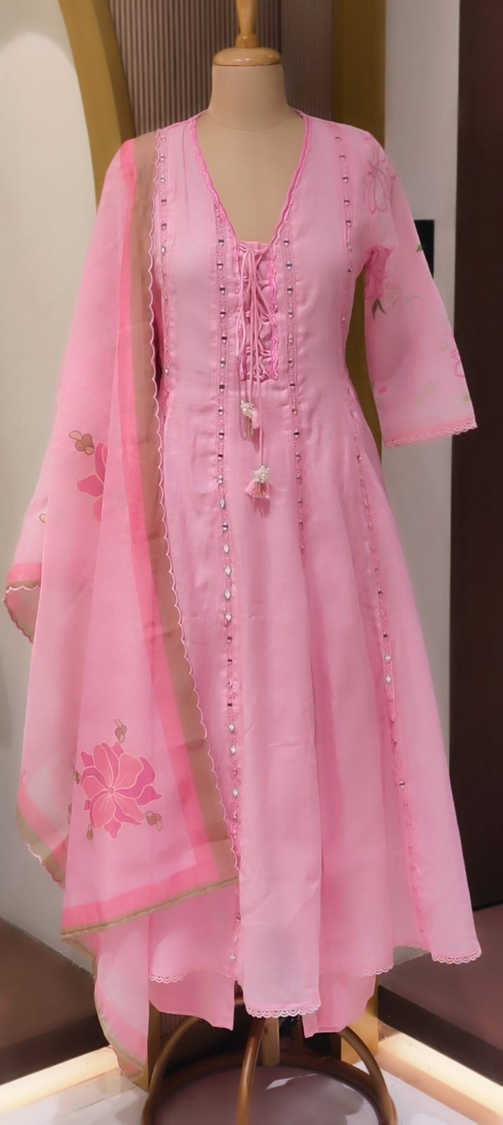 Nord Accent Real Mirror With Thread Upwork Surat Mul Chanderi Panel A-Line Full Suit Set With Dupatta- 14498 RB323