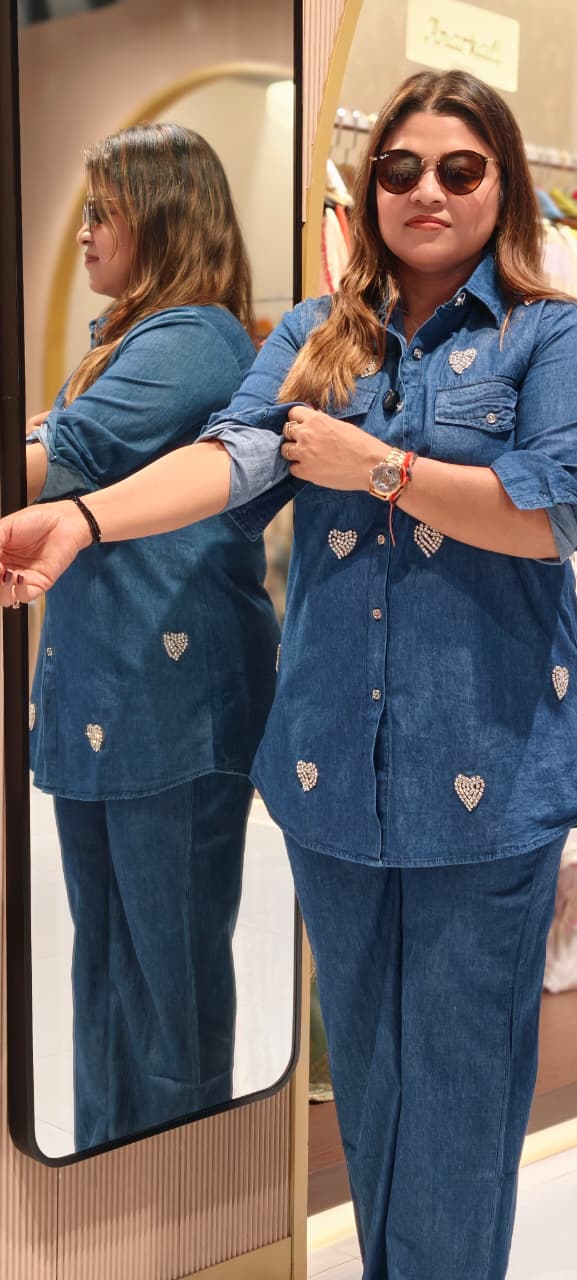 Tiny Love Shine Reinstone Drops Denim Casual Co-Ord Sets- 14522 RB313