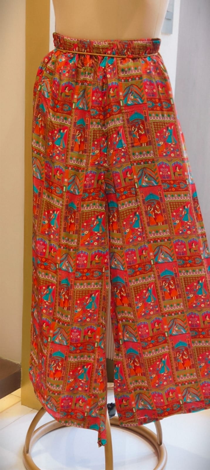 Olive Green Crepe Kurta with Mirror Work Neckline and Rajasthani Patchwork Detail Bottom (SLIGHTLY LEAN FIT)- 14548 RB340