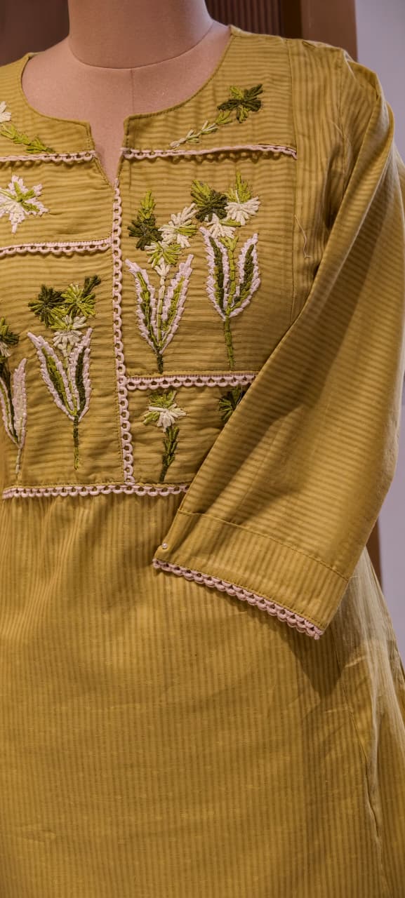 Thread Embroidered Floral Striped Co-Ord Set with Lace Paneling- 14552 RB343