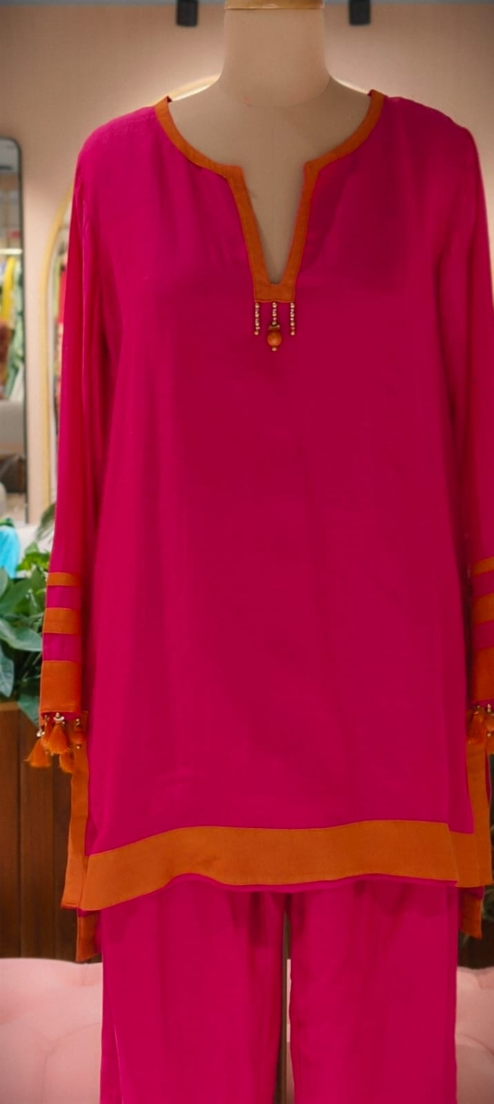 Solid Minimal Tassel Accent Border Highlights Matching Co-Ord Set In Cotton Fabric- 14532 RB347