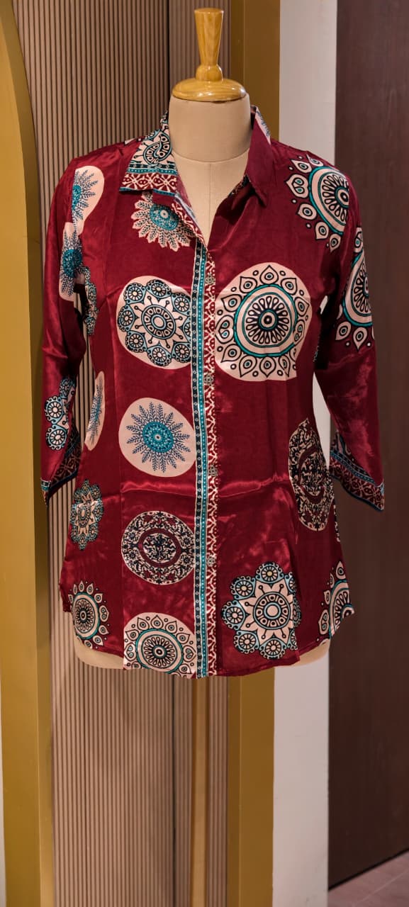 Ethnic Rounded With Zig-Zag Print Lightweight Casual Crepe Shirt- 14563,62 RB373