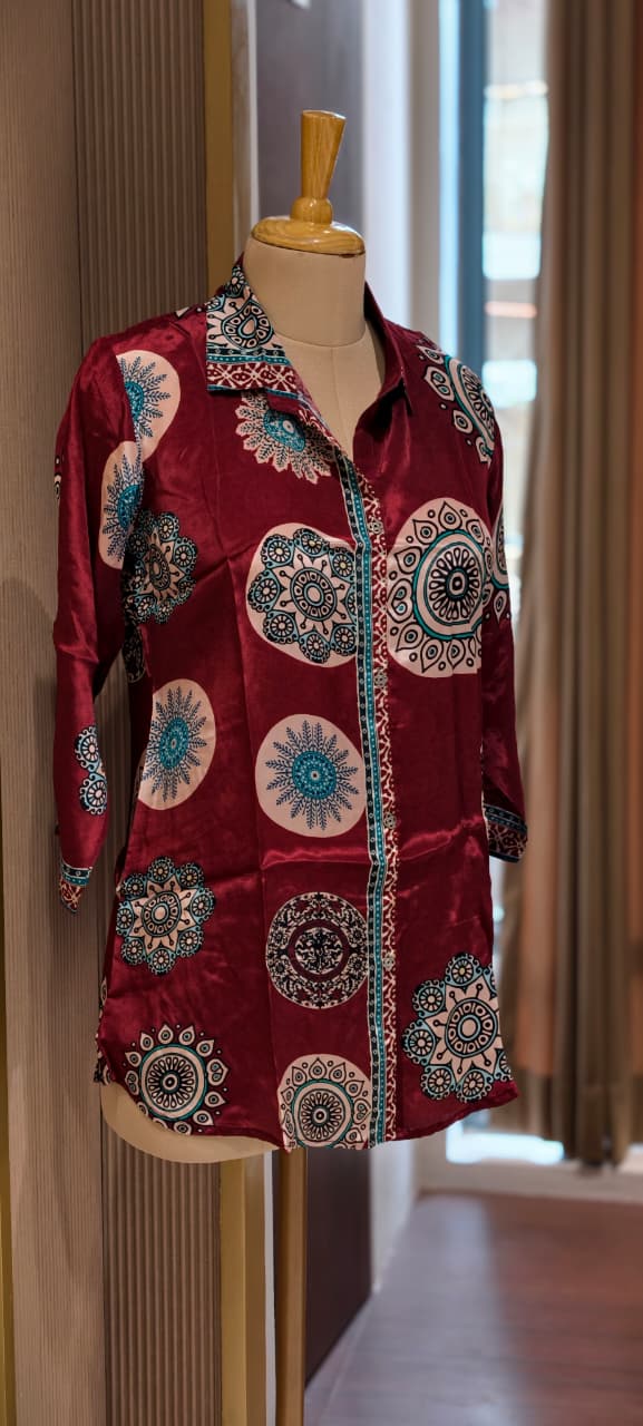 Ethnic Rounded With Zig-Zag Print Lightweight Casual Crepe Shirt- 14563,62 RB373