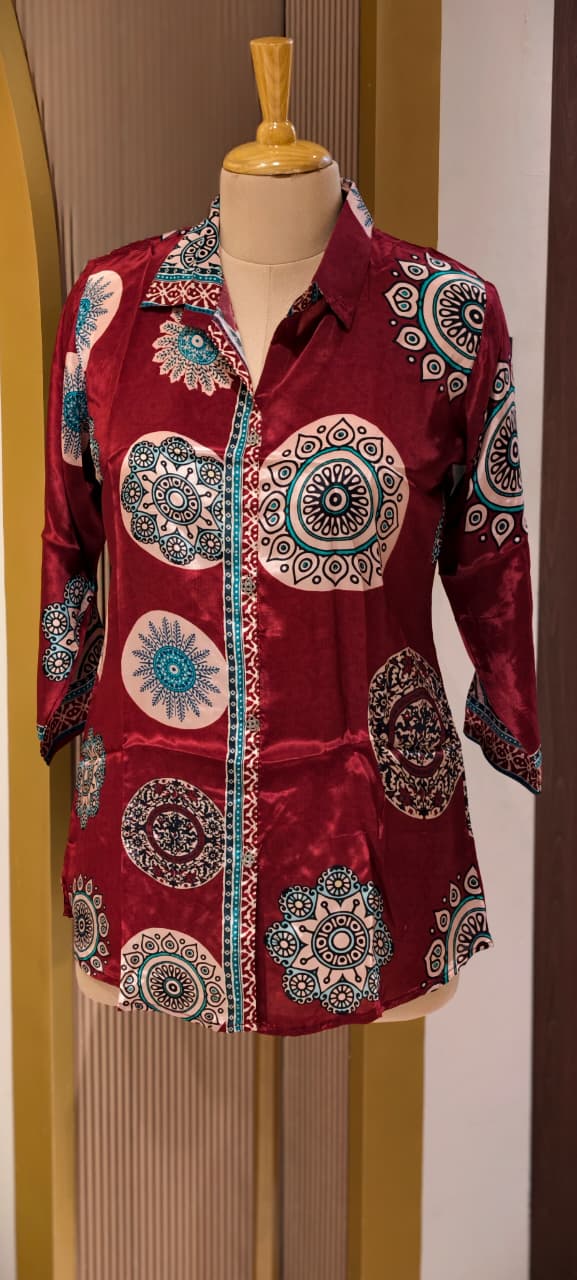 Ethnic Rounded With Zig-Zag Print Lightweight Casual Crepe Shirt- 14563,62 RB373