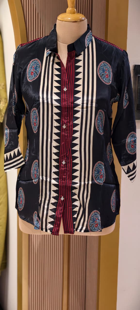 Ethnic Rounded With Zig-Zag Print Lightweight Casual Crepe Shirt- 14563,62 RB373