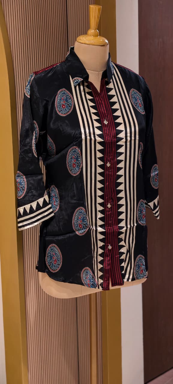 Ethnic Rounded With Zig-Zag Print Lightweight Casual Crepe Shirt- 14563,62 RB373