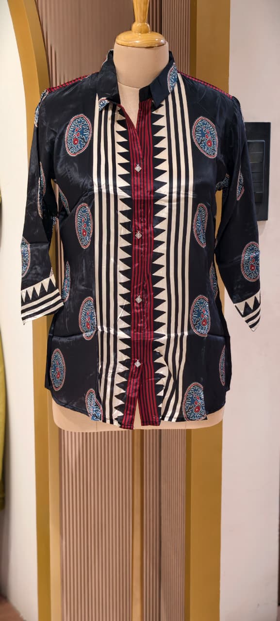 Ethnic Rounded With Zig-Zag Print Lightweight Casual Crepe Shirt- 14563,62 RB373