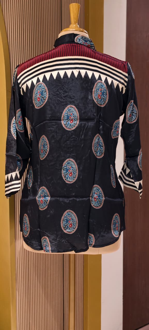Ethnic Rounded With Zig-Zag Print Lightweight Casual Crepe Shirt- 14563,62 RB373