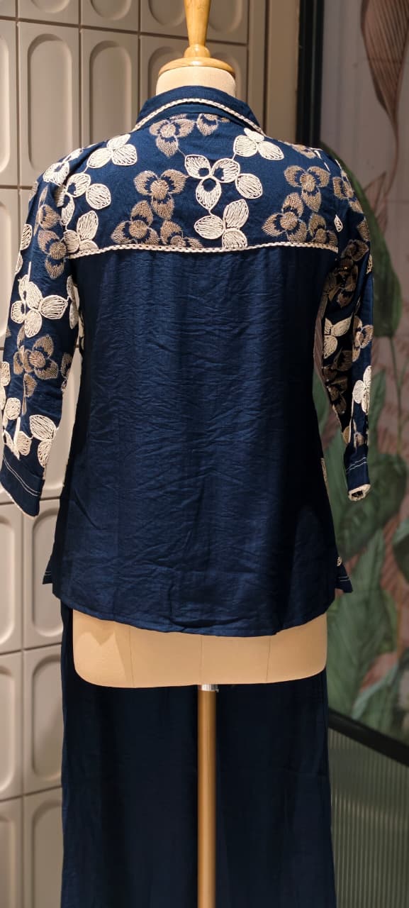 Fine Floral Thread Embroidery Attached Jacket Look Cotton Co-Ord Sets- 14601 RB361
