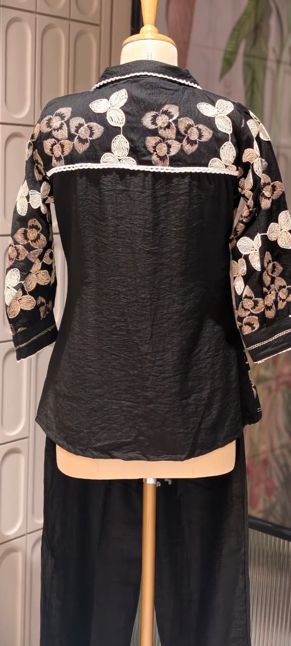 Fine Floral Thread Embroidery Attached Jacket Look Cotton Co-Ord Sets- 14601 RB361