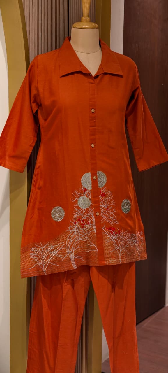 Vibrant Rustic Charm Intricate Floral Embroidery Flex Cotton Co-Ord Set- 14594 RB364