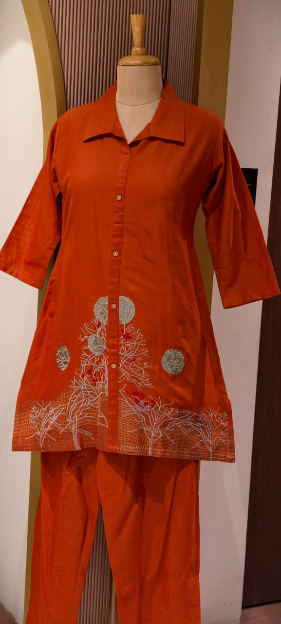Vibrant Rustic Charm Intricate Floral Embroidery Flex Cotton Co-Ord Set- 14594 RB364
