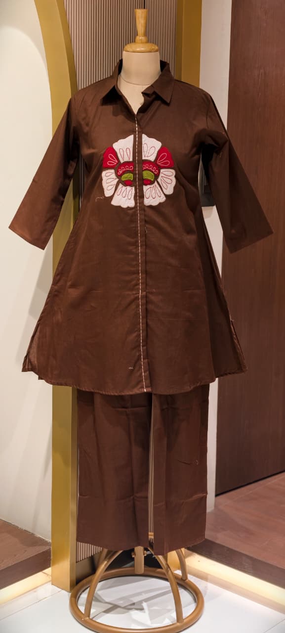 Unique Floral Paisley Patch Look Collared A-Line Cotton Co-Ord Set- 14583 RB372