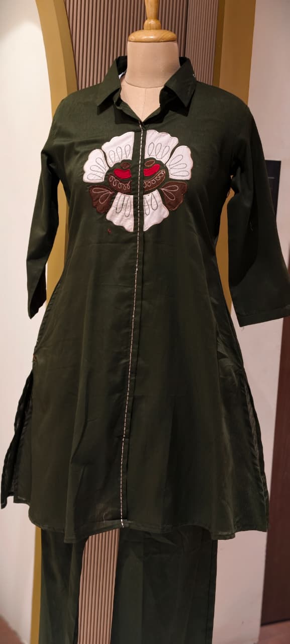 Unique Floral Paisley Patch Look Collared A-Line Cotton Co-Ord Set- 14583 RB372