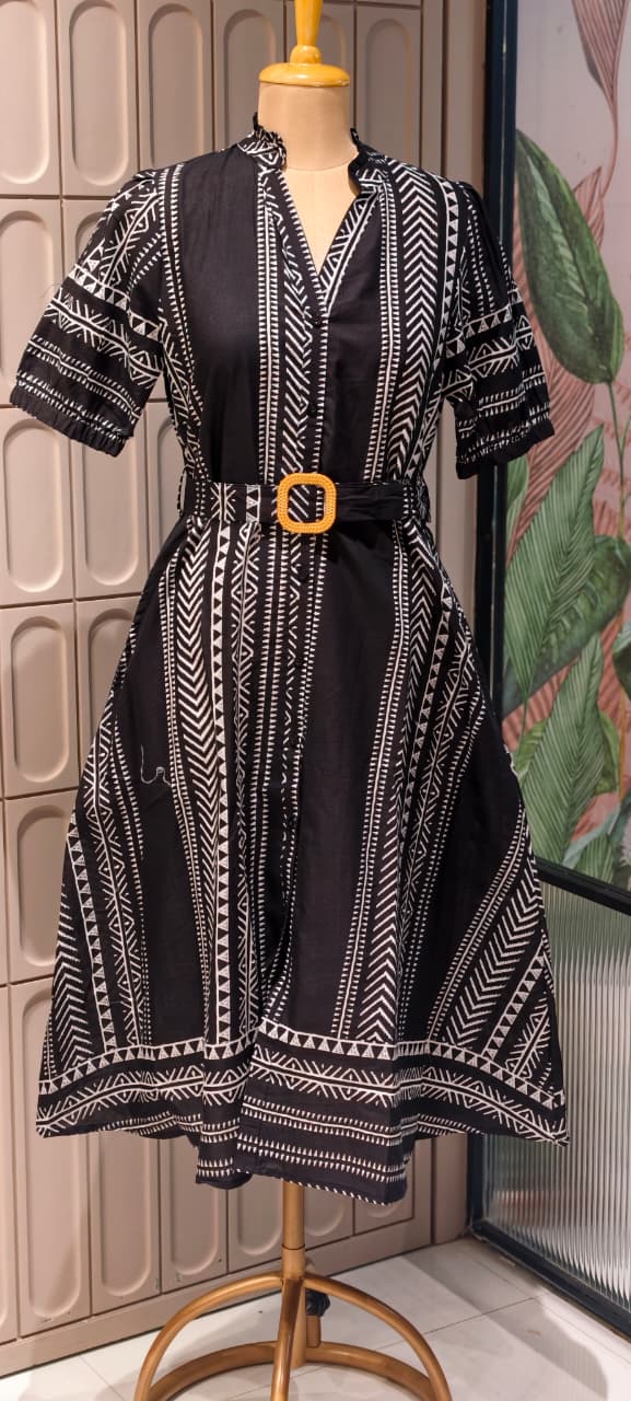 Bold Color Tone Striped Print Casual Wear Cotton Frock- 14651 RB380
