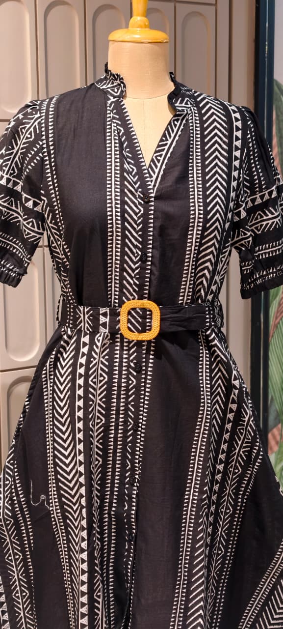 Bold Color Tone Striped Print Casual Wear Cotton Frock- 14651 RB380