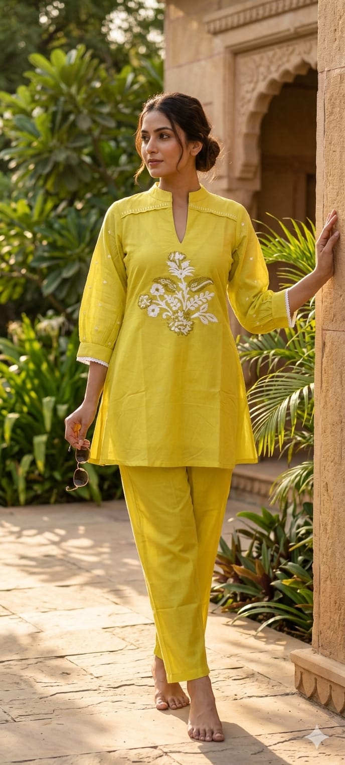 Neon Shade Intricate Embroidered Yoke Surat Mul Chanderi Co-Ord Set-14649  RB405