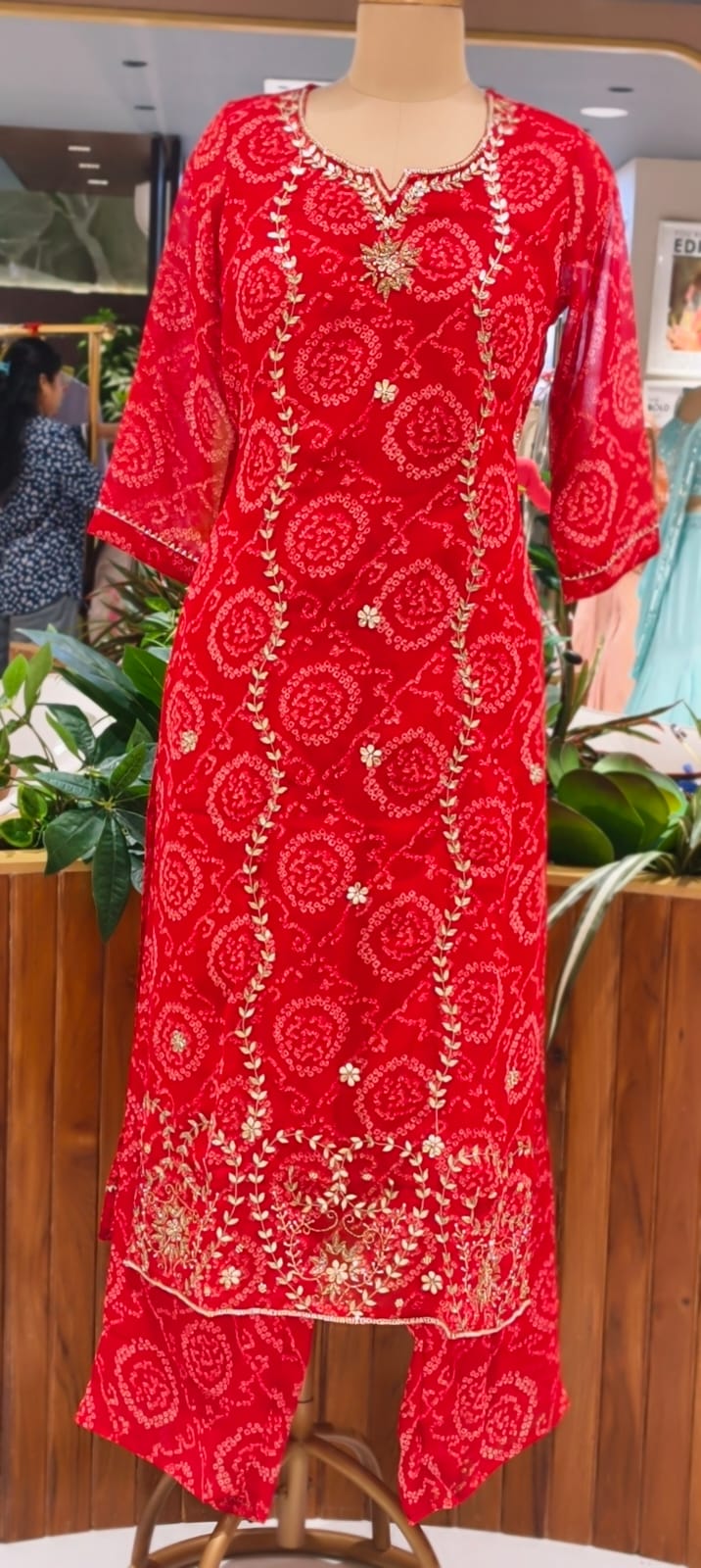 Premium Georgette Pure Gotta Patti Work Vibrant Bandhej Full Suit Set With Dupatta- 14539 RB385