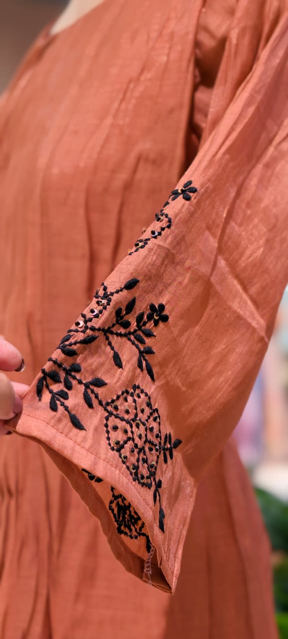 Surat Mul Chanderi Intricate Fine Embroidery Pleated A-Line Solid Full Suit Set With Dupatta- 14677 RB392