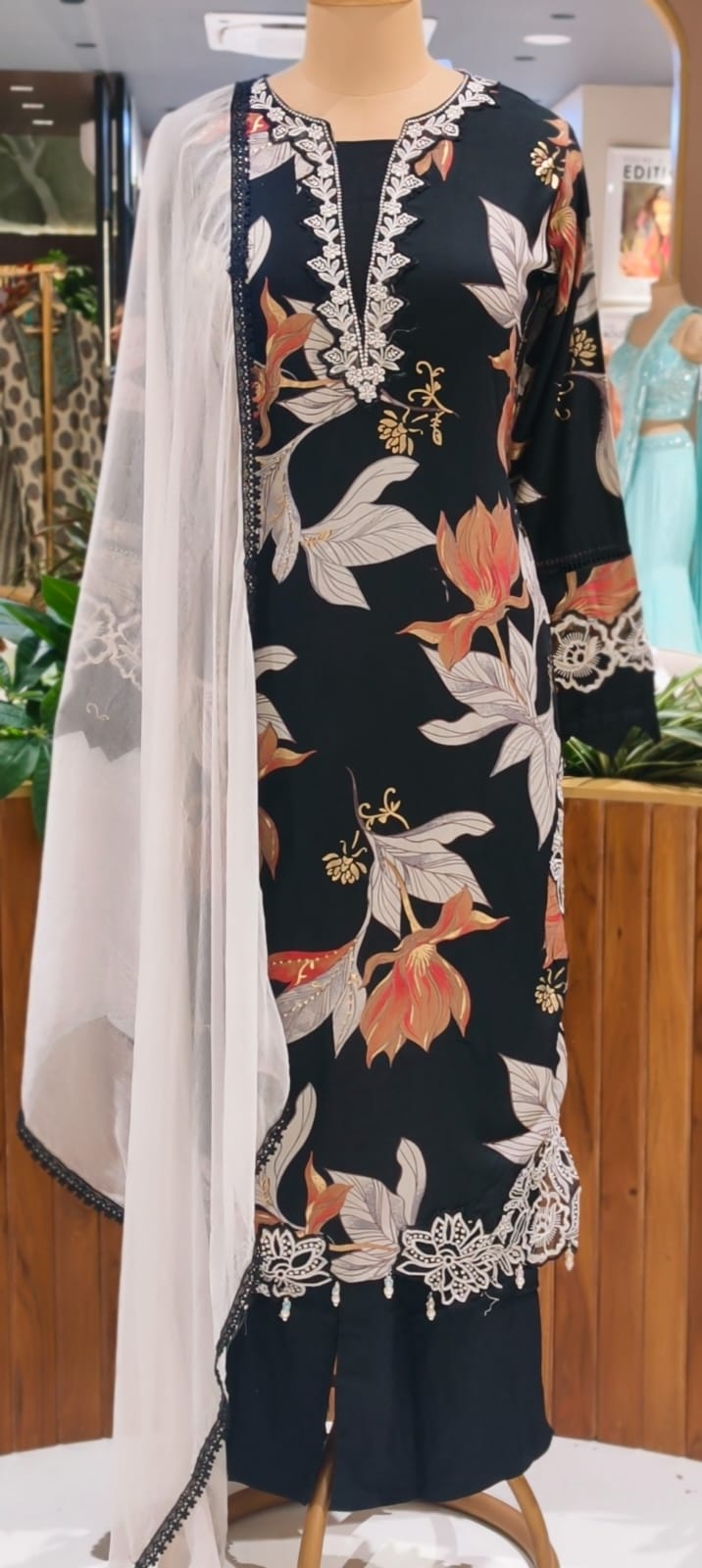 Pure Pakistani Look Floral Embroidery With Cut-Work Tassel Bold German Rayon Full Suit Set With Dupatta- 14674 RB386