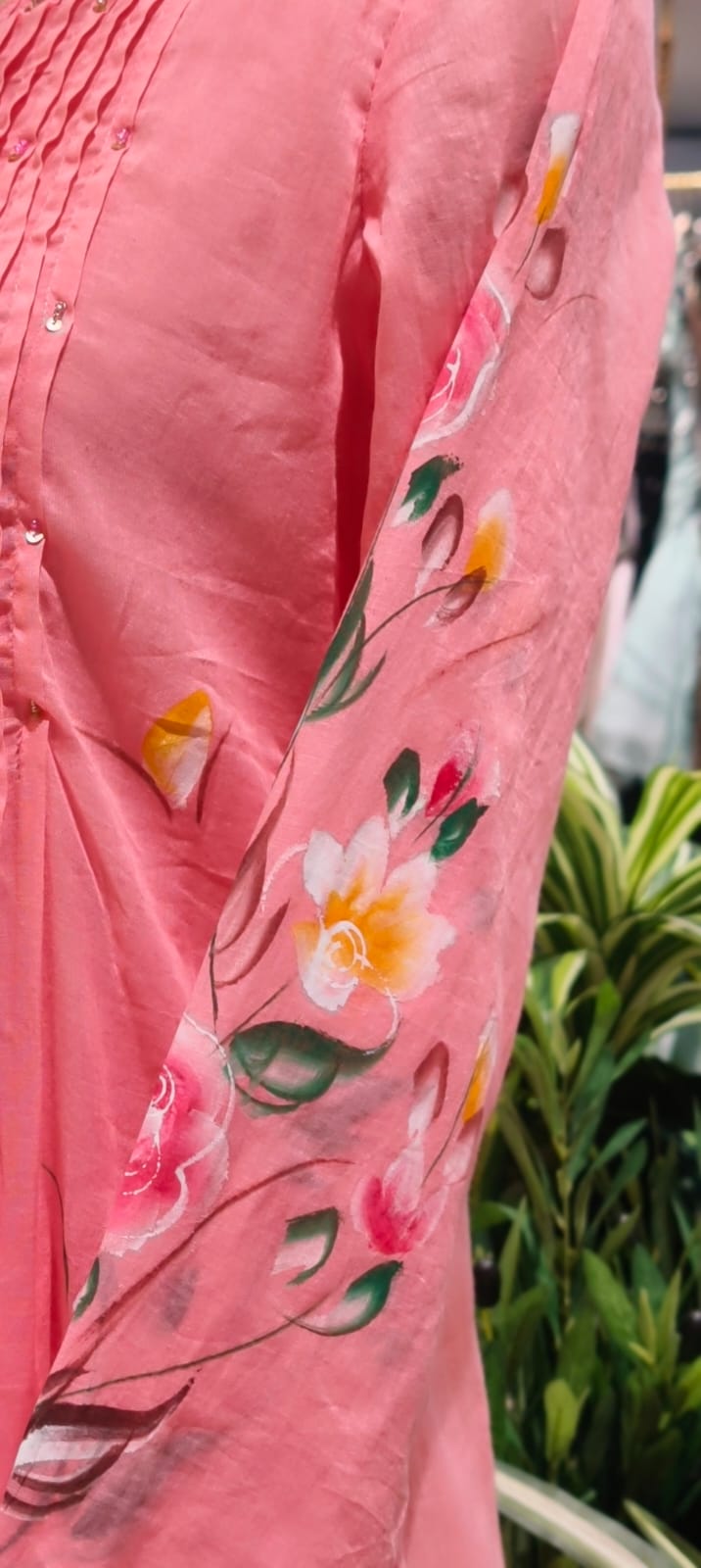 Floral Gardenia Blossom Print Pleated Yoke A-Line Mul Cotton Full Suit Set With Dupatta- 14737 RB388