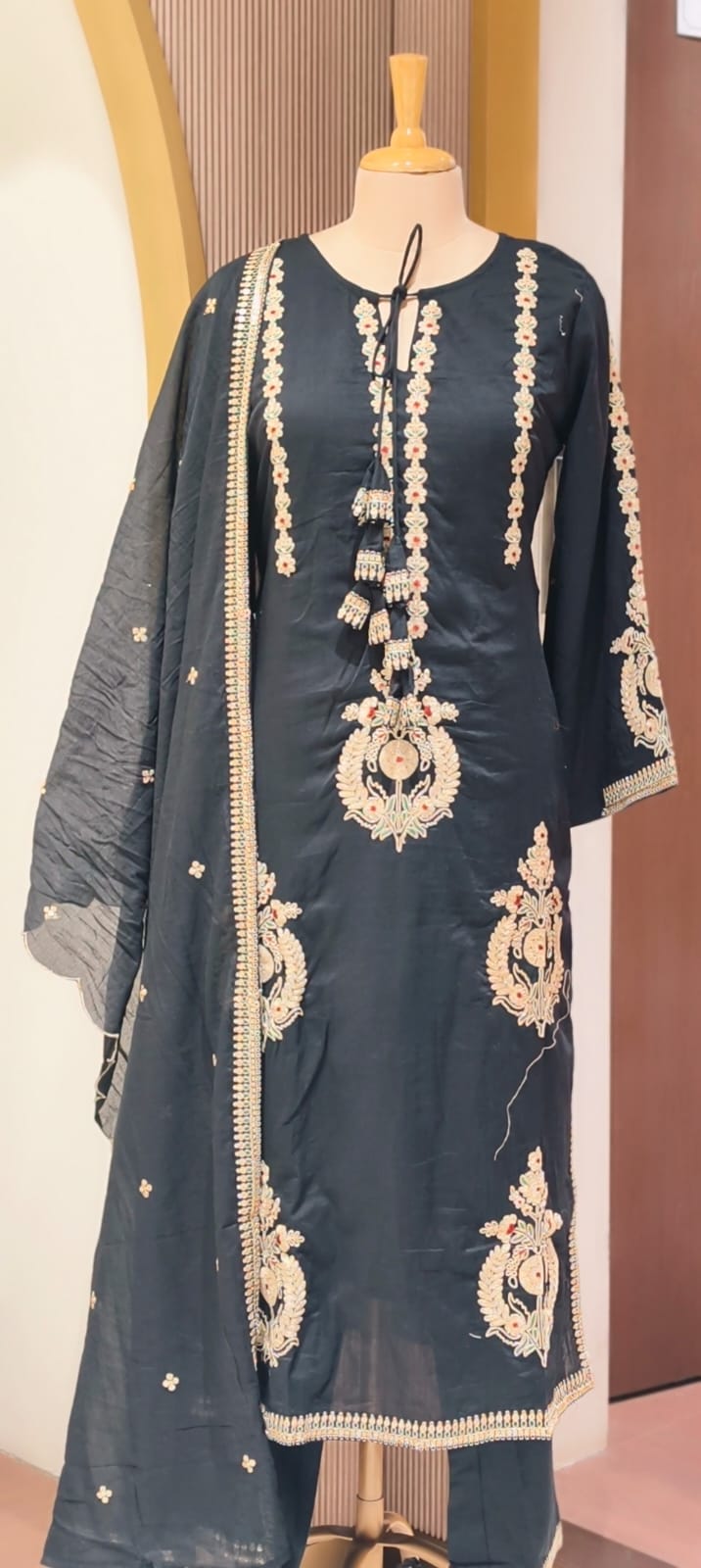 Golden Touch Pure Zardosi Work Embroidery Occasional Wear Mul-Cotton Full Suit Set With Dupatta- 14731 RB389