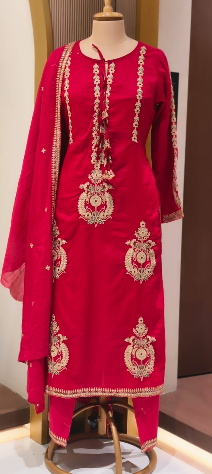 Golden Touch Pure Zardosi Work Embroidery Occasional Wear Mul-Cotton Full Suit Set With Dupatta- 14731 RB389