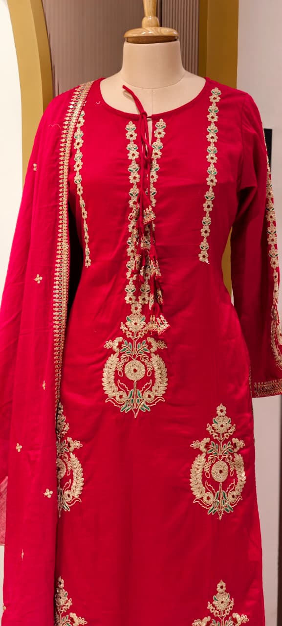 Golden Touch Pure Zardosi Work Embroidery Occasional Wear Mul-Cotton Full Suit Set With Dupatta- 14731 RB389