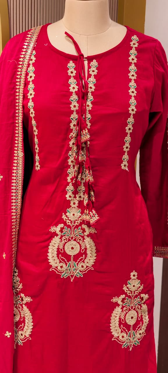 Golden Touch Pure Zardosi Work Embroidery Occasional Wear Mul-Cotton Full Suit Set With Dupatta- 14731 RB389