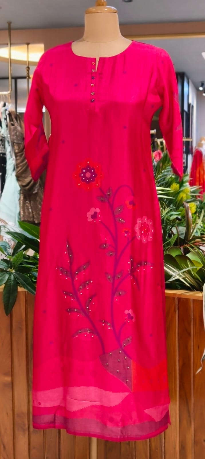 Fuschia Radiance Botanical Charm Russian Silk Blend Kurti Only- 14714, 14771  RB383 LEAN FIT BOOK NEXT SIZE