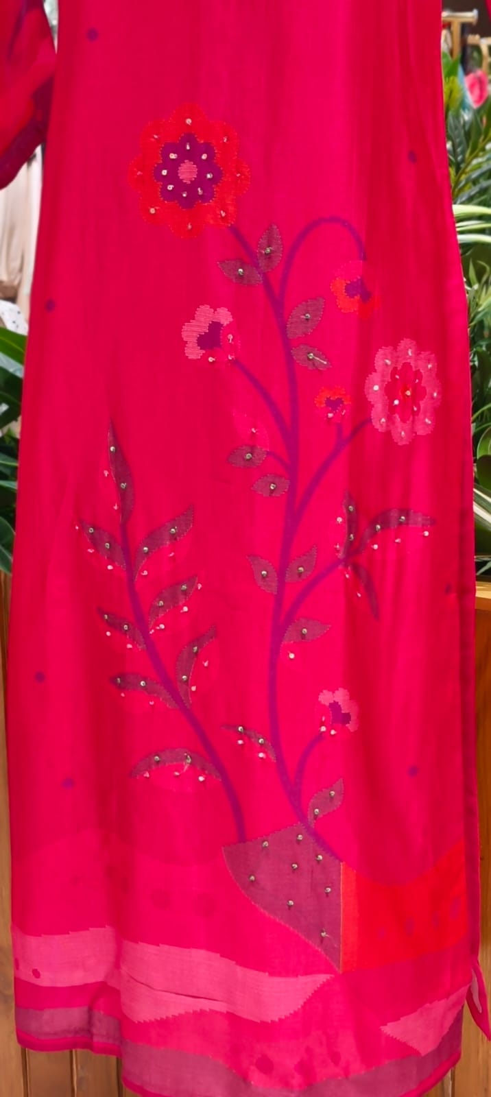 Fuschia Radiance Botanical Charm Russian Silk Blend Kurti Only- 14714, 14771  RB383 LEAN FIT BOOK NEXT SIZE