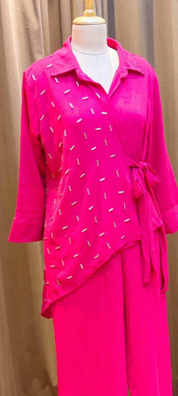 One Sided Golden Statement Work Solid Knotted Stretchable Co-Ord Set- 14789  RB403