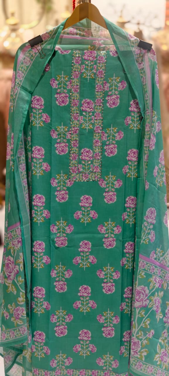 Beautiful Shades Upside Down Floral Print Premium Cotton Unstiched Dull Suit Set With Dupatta- 14378  RB471