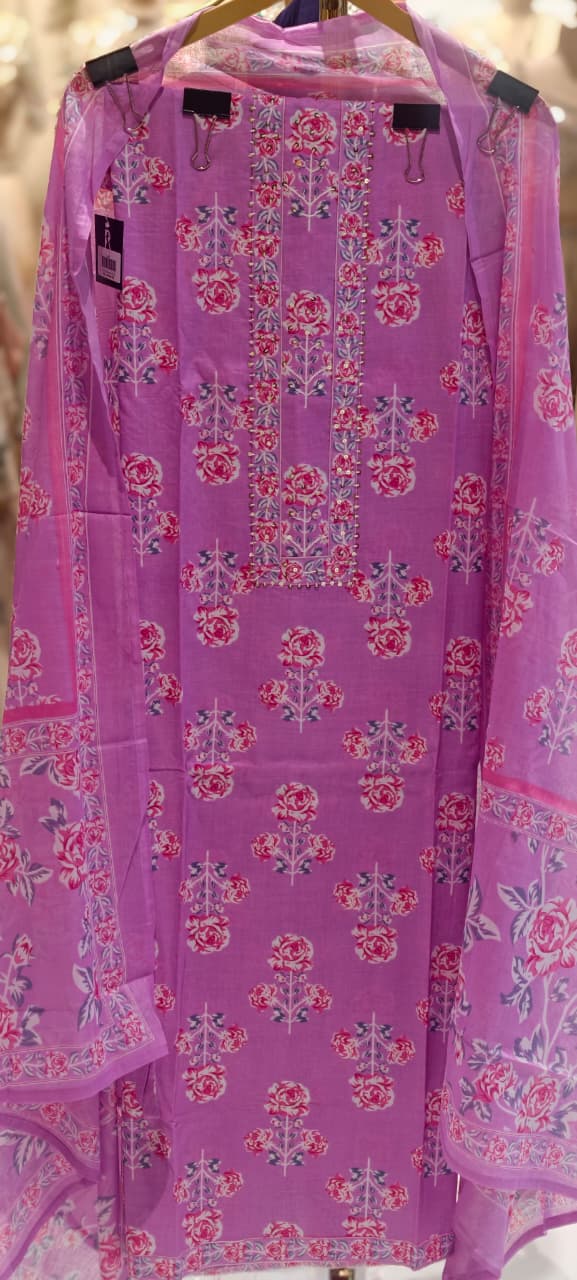 Beautiful Shades Upside Down Floral Print Premium Cotton Unstiched Dull Suit Set With Dupatta- 14378  RB471