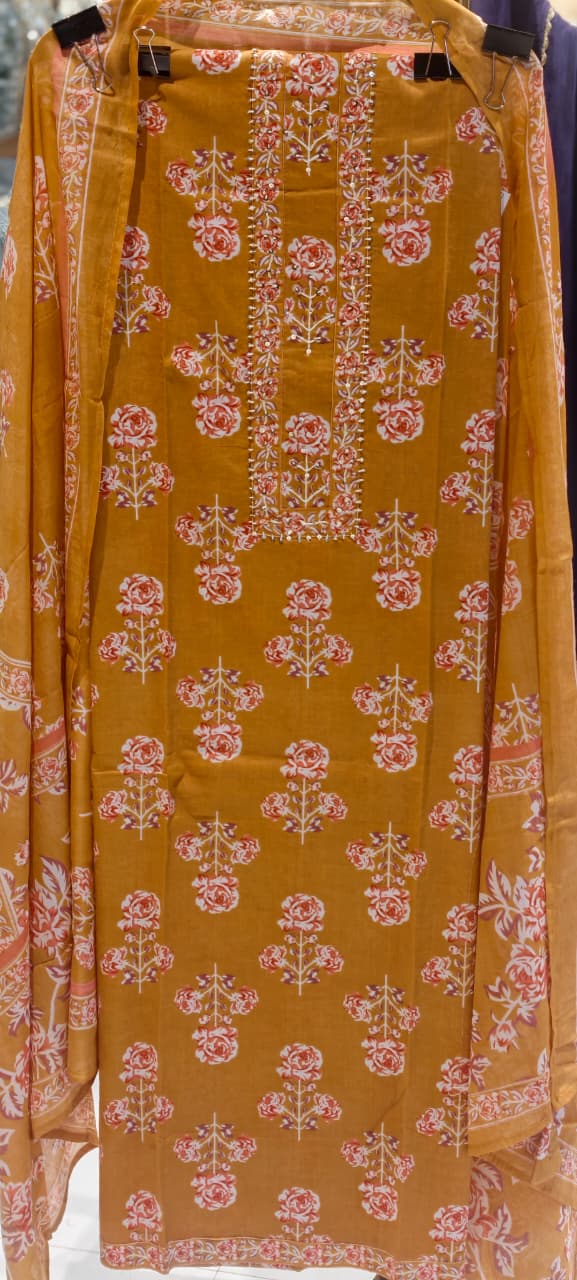Beautiful Shades Upside Down Floral Print Premium Cotton Unstiched Dull Suit Set With Dupatta- 14378  RB471