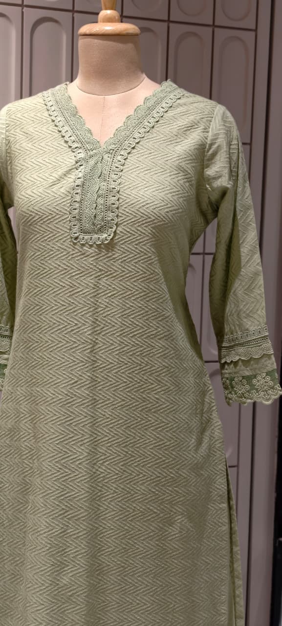 Elegant Straight Graceful Cotton Full Suit Set with Printed Dupatta & Lace Detailing- 14833 RB490