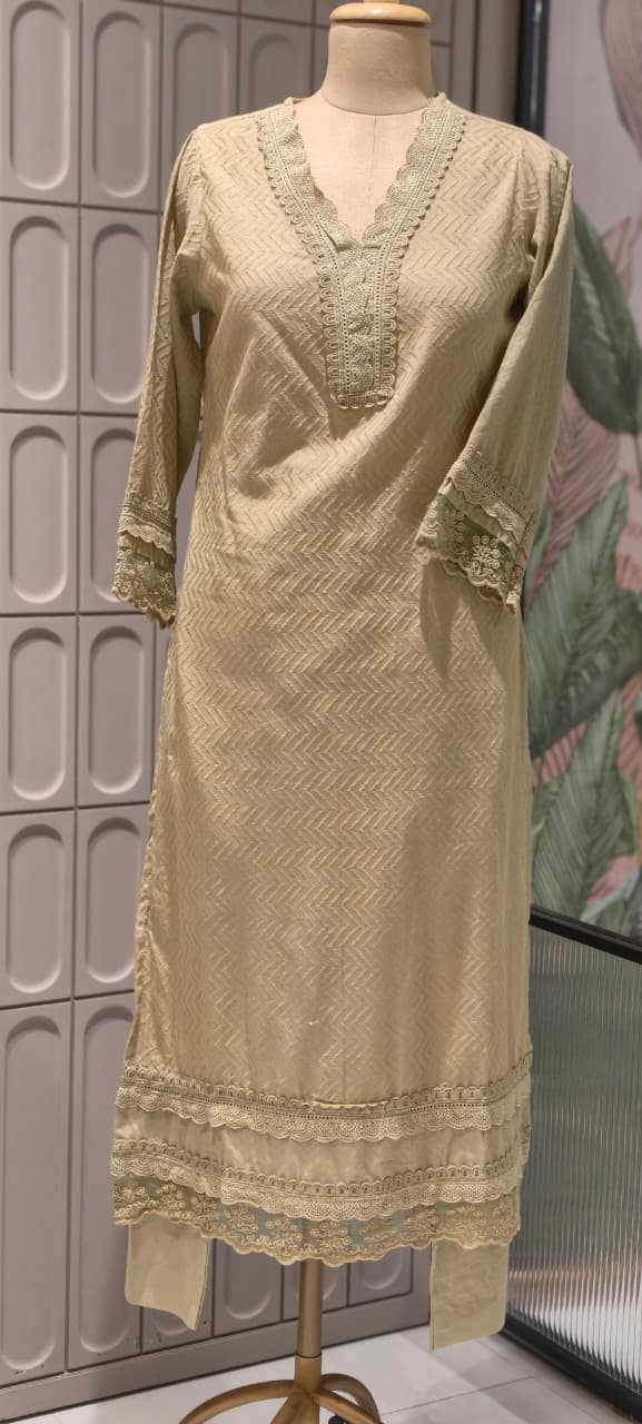 Elegant Straight Graceful Cotton Full Suit Set with Printed Dupatta & Lace Detailing- 14833 RB490