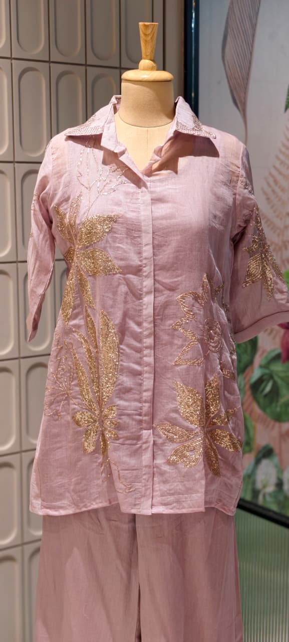Silver Sequin Embellishment Banarasi Mul Chanderi Ivory Co-Ord Set- 14857 RB496