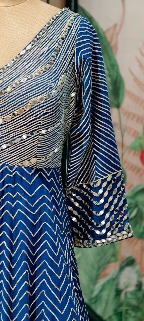 Majestic Premium Zari & Mirror Work Chevron Georgette Floor Length Anarkali Gown with Dupatta- 14233