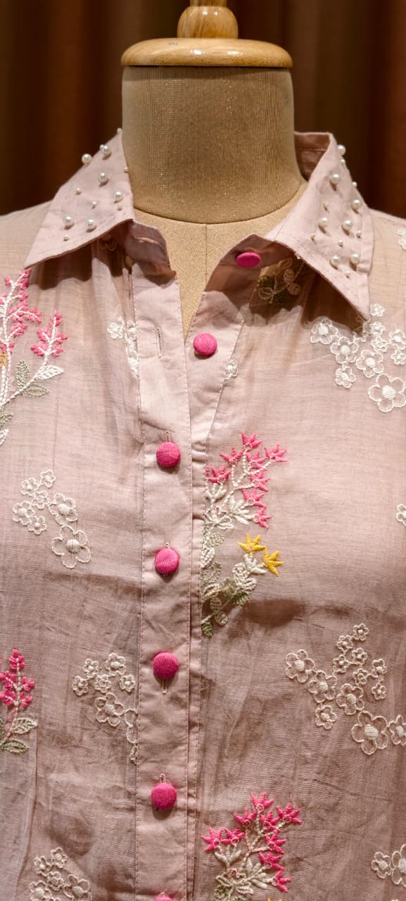 Fine Intricate Floral Embroidery Pastel Glance Chanderi Co-Ord Set With Inner- 14921