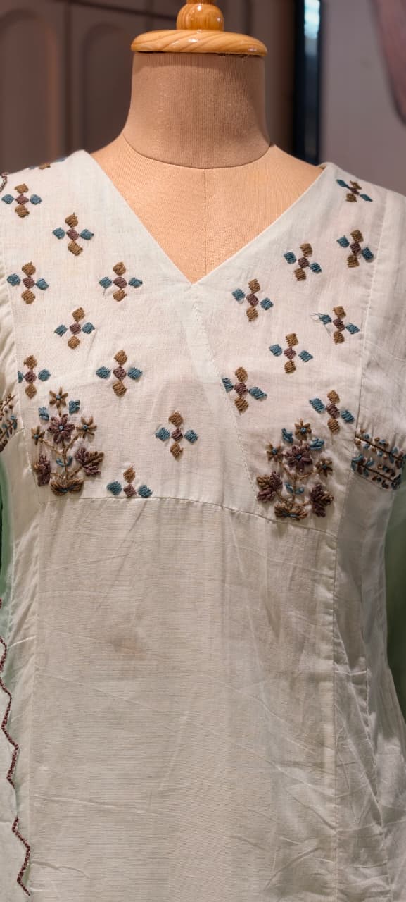 Premium Mul Cotton Delicate Embroidered A-Line Full Suit Set with Dupatta- 14893
