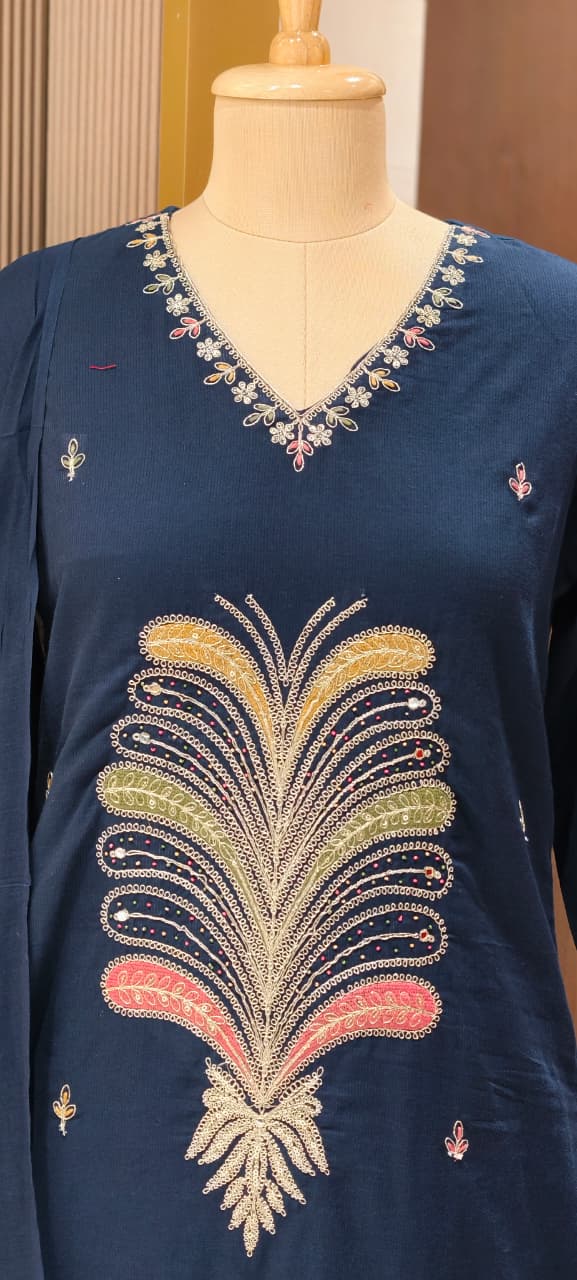 Premium Cotton Straight Full Suit Set with Statement Tree-of-Life Embroidery & Tassel Dupatta- 14895 (Dispatching From Monday)