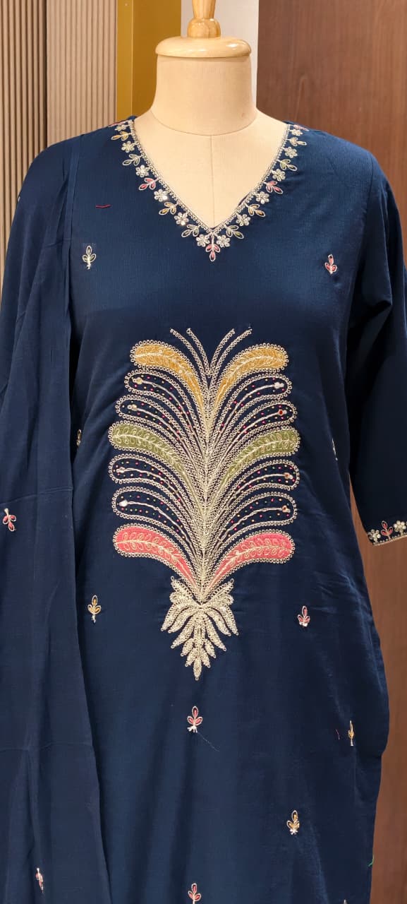Premium Cotton Straight Full Suit Set with Statement Tree-of-Life Embroidery & Tassel Dupatta- 14895 (Dispatching From Monday)