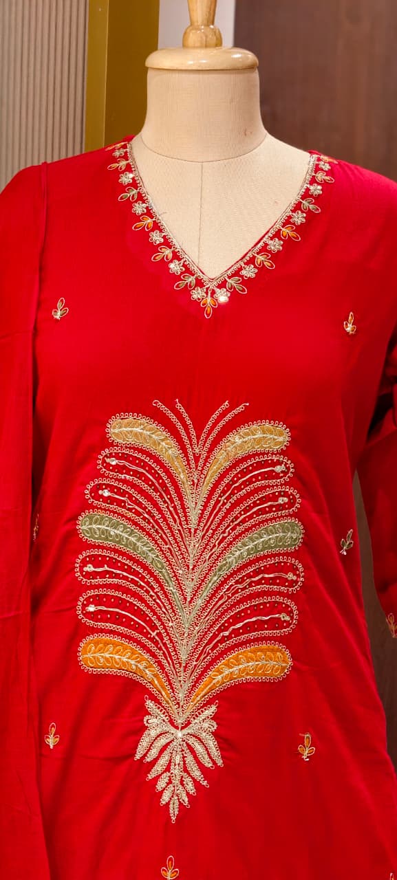 Premium Cotton Straight Full Suit Set with Statement Tree-of-Life Embroidery & Tassel Dupatta- 14895 (Dispatching From Monday)