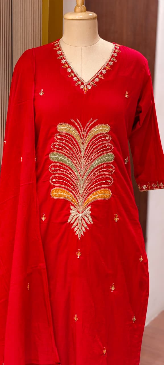 Premium Cotton Straight Full Suit Set with Statement Tree-of-Life Embroidery & Tassel Dupatta- 14895 (Dispatching From Monday)