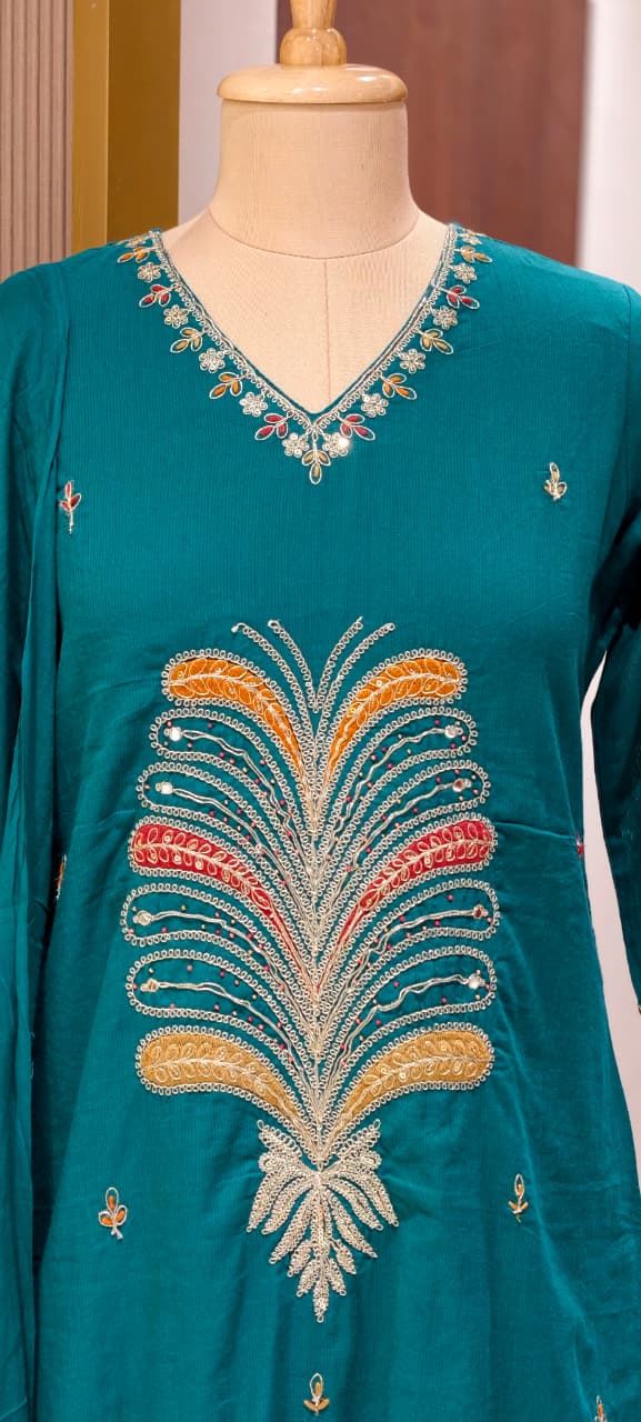 Premium Cotton Straight Full Suit Set with Statement Tree-of-Life Embroidery & Tassel Dupatta- 14895 (Dispatching From Monday)