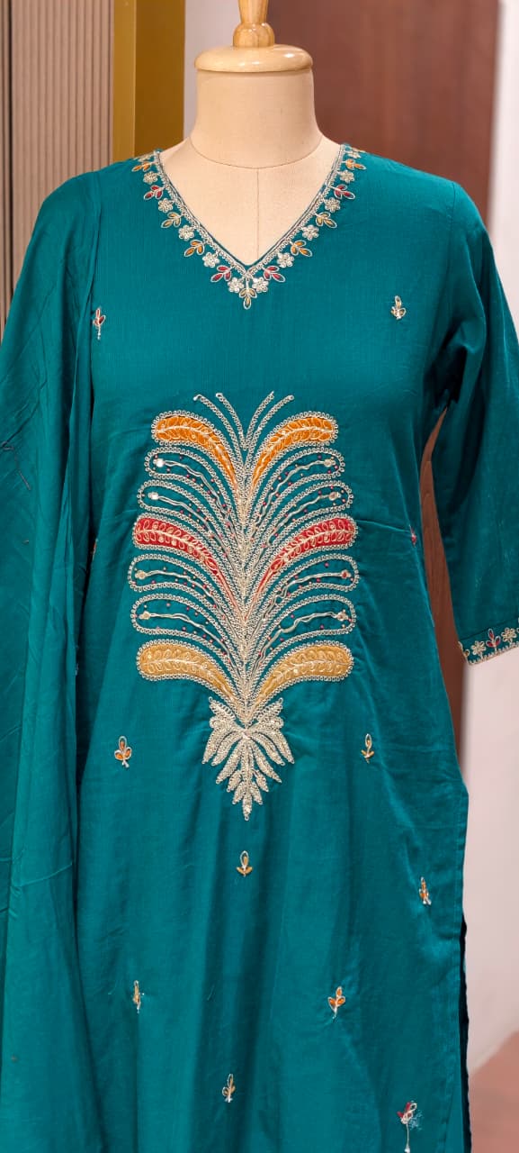 Premium Cotton Straight Full Suit Set with Statement Tree-of-Life Embroidery & Tassel Dupatta- 14895 (Dispatching From Monday)