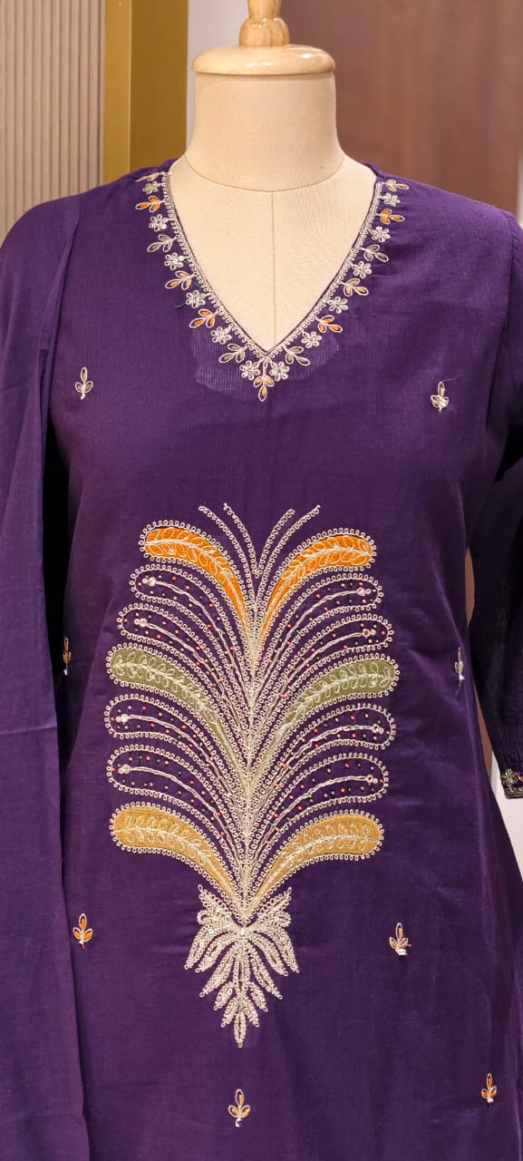 Premium Cotton Straight Full Suit Set with Statement Tree-of-Life Embroidery & Tassel Dupatta- 14895 (Dispatching From Monday)