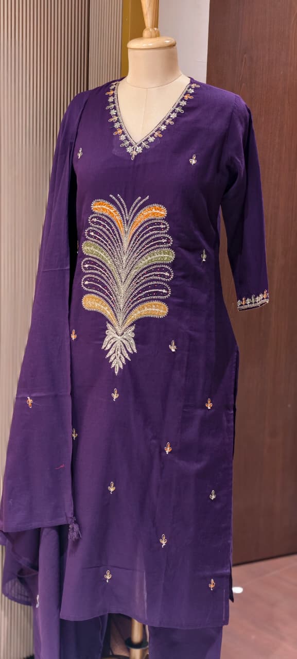 Premium Cotton Straight Full Suit Set with Statement Tree-of-Life Embroidery & Tassel Dupatta- 14895 (Dispatching From Monday)