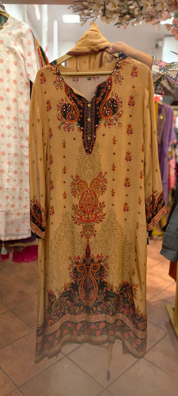 Bold Look Mossaic Floral Printed Sequin Highlights Full Suit Set With Dupatta